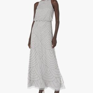 Adrianna Papell White Sequin Halter Sheath Dress